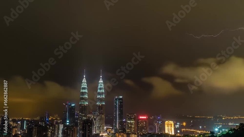 Wallpaper Mural Kuala Lumpur Cityscape: Lightning Strikes Over Petronas Towers at Night Torontodigital.ca