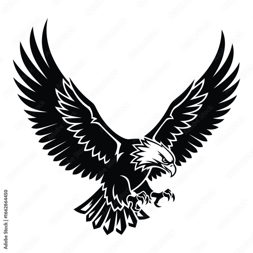 Obraz premium Powerful black and white eagle design showcasing majestic wings and talons perfect for logo and emblem creation