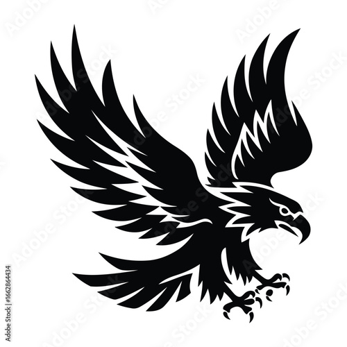 Stylized black eagle design with spread wings soaring high perfect for logo and tattoo designs