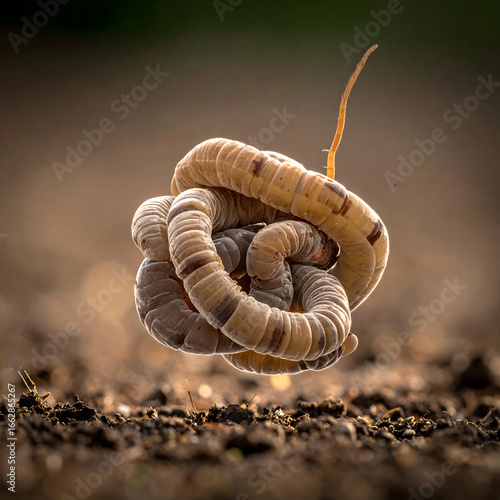 Highly detailed scientific illustration of Ascaris lumbricoides worms, a tangled group, realistic biology artwork