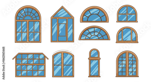 window frames various window frames with different designs showcasing architectural styles for home improvement and construction projects adding visual appeal and natural light.