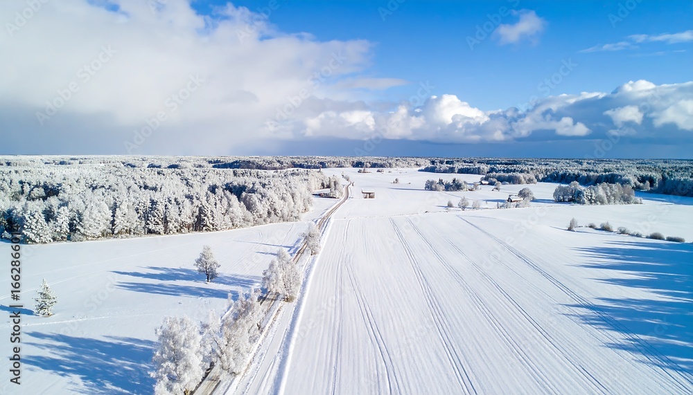 Obraz premium Snowy winter landscape with a road
