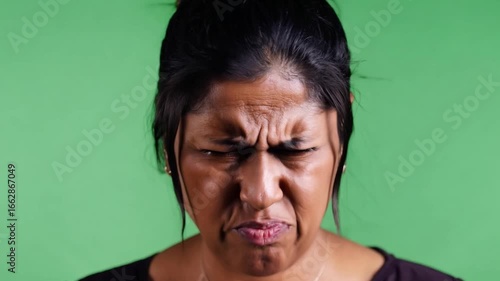 Disgusted Woman's Expression: Close-up studio shot of a woman with an expression of disgust. Capturing the raw emotions of negative feelings, from deep aversion to extreme displeasure.