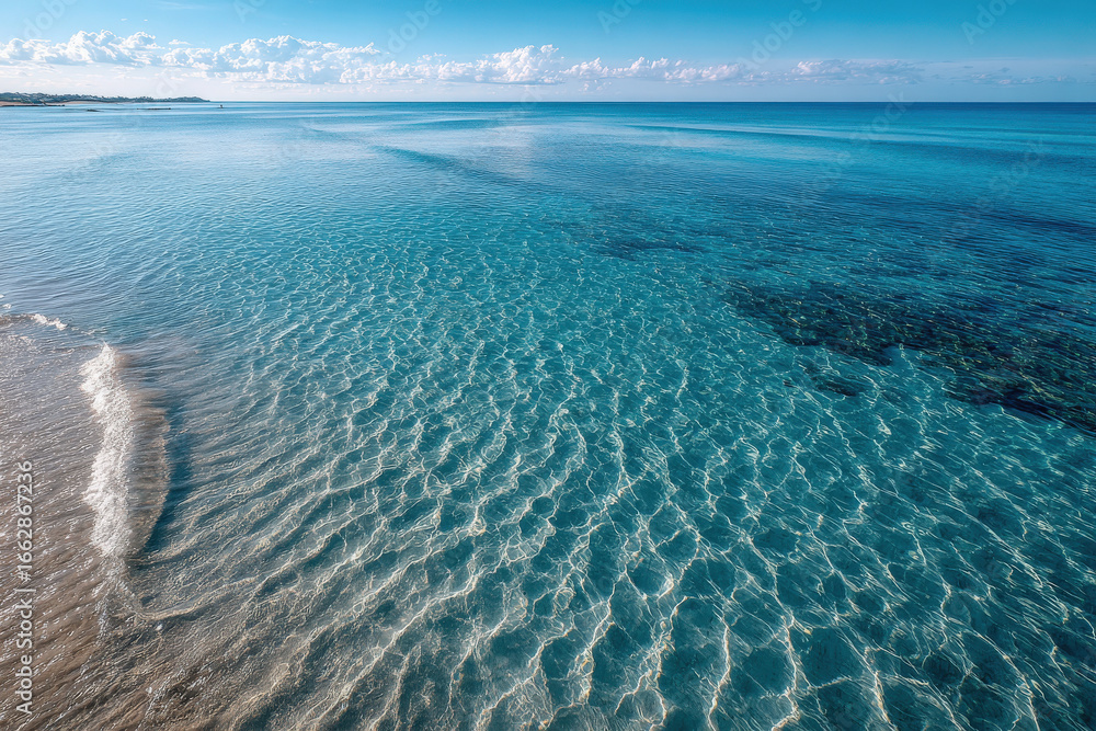 Naklejka premium breathtaking aerial view of ocean surface transparent waves and interplay of light