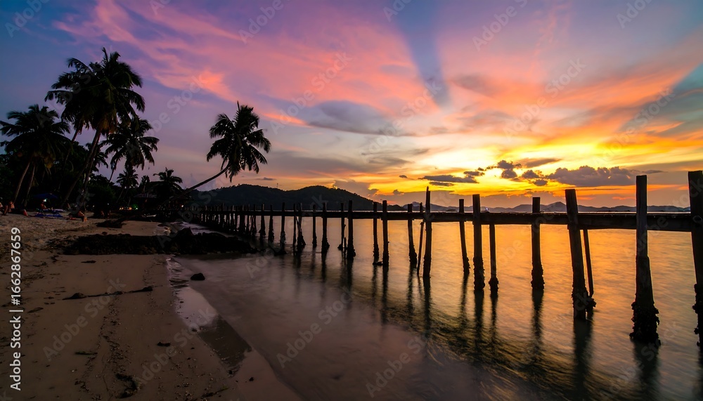 Fototapeta premium Tropical sunset over a beach pier