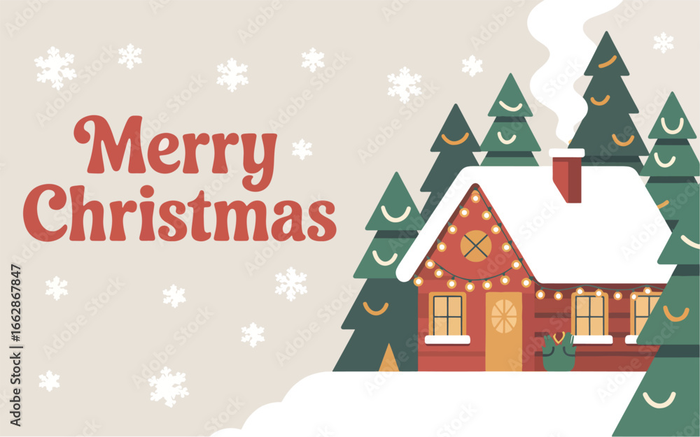 Fototapeta premium Flat Merry Christmas background vector illustration
