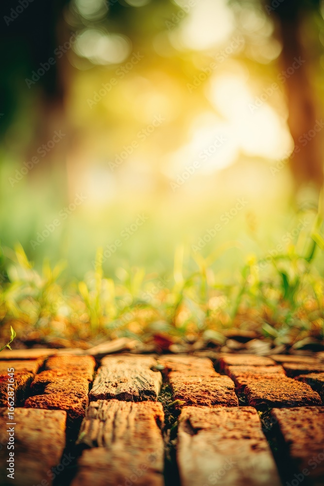 Fototapeta premium Sunny brick path in a garden