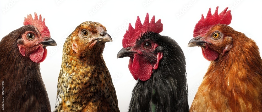 Fototapeta premium The colorful collection of stunning chickens showcasing their unique characteristics.