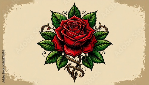 Rose Tattoo Design on Beige Background