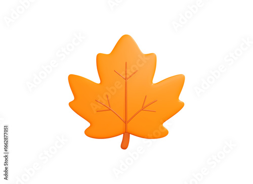 3D Orange maple leaf. Autumn dry foliage vector icon