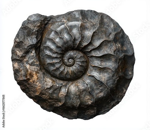 Wallpaper Mural Close-up of a large spiral ammonite fossil embedded in textured rock with detailed ridges and natural weathered surface Torontodigital.ca