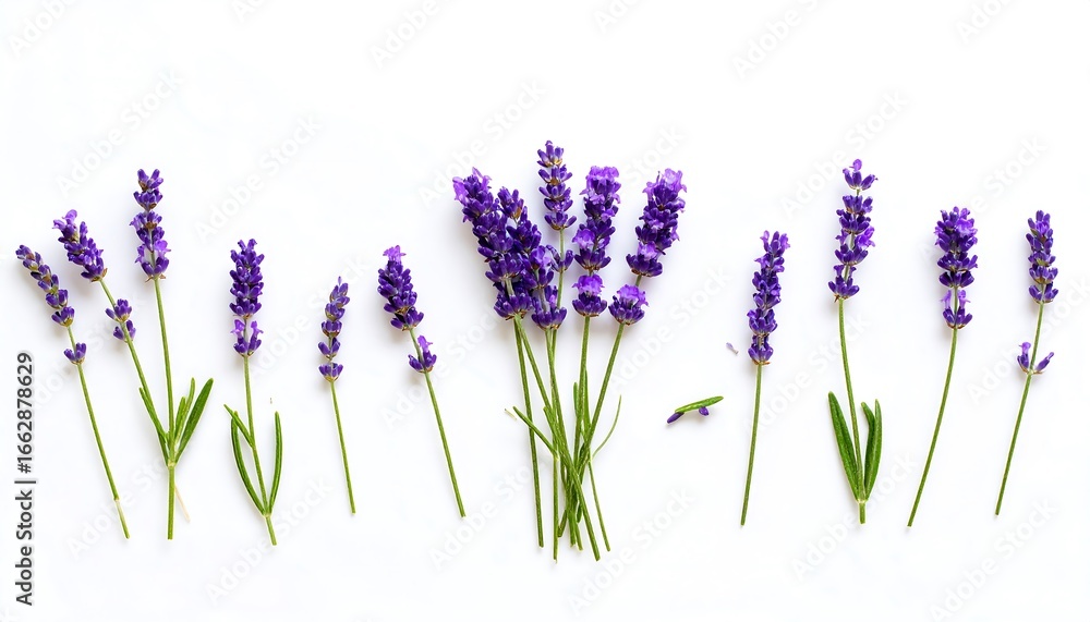 Naklejka premium Lavender sprigs arranged on a white background