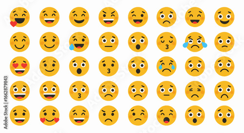 Emoji Collection Diverse Yellow Faces Expressing Emotions for Digital Communication