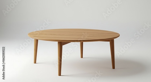 Elegant Round Wooden Table on White Backdrop, Simple and Minimalist Aesthetic