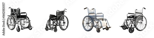 Set of manual wheelchairs isolated on transparent background