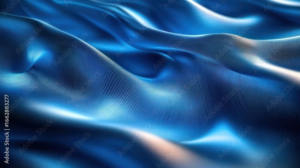 Obraz premium Smooth flowing blue fabric with fine textured surface creating soft undulating waves and highlights, evoking a calm and peaceful mood