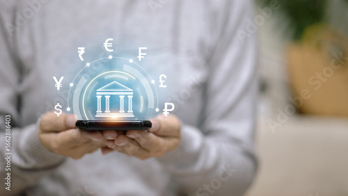 Fotografía Digital Banking and Mobile Finance with Global Currency Exchange