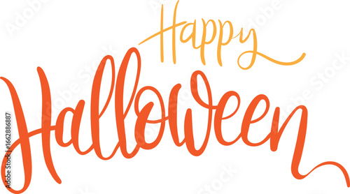Happy Halloween Handwritten Text. Playful and Spooky Halloween Lettering in Vibrant Orange – Ideal for Posters, Invitations, and Digital Decorations