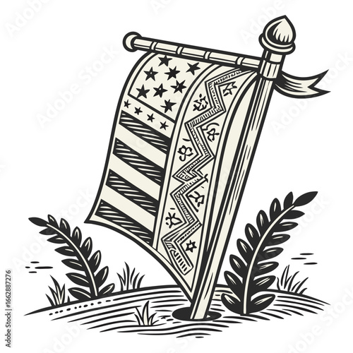 
Usa independence day concept with old declaration and us flag