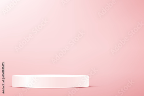 Abstract 3D Pastel Pink cylinder pedestal podium background on Pink wall scene. Vector illustration.