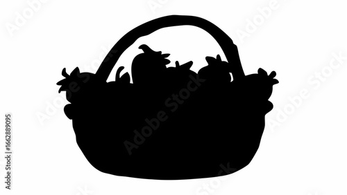Silhouette of a basket overflowing with various fruits and vegetables, creating a harvest theme image design