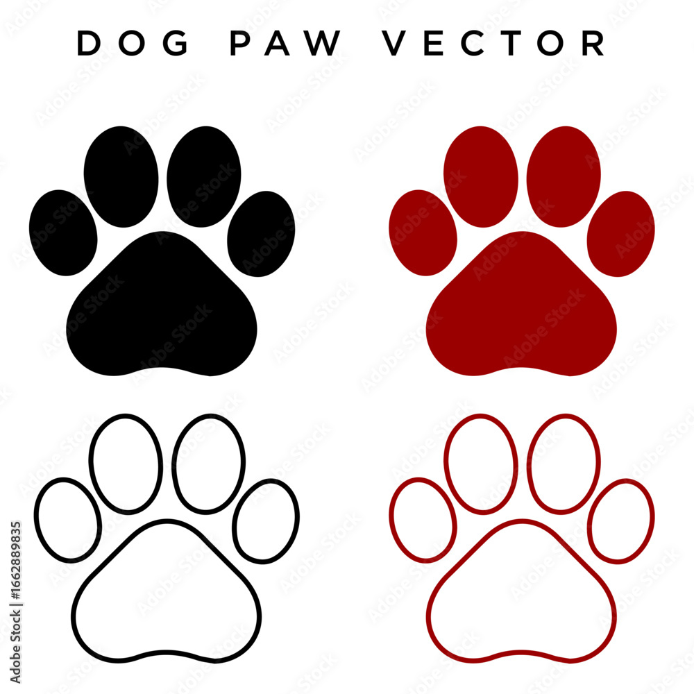 Fototapeta premium Dog Paw Prints Black Outline and Red Claws