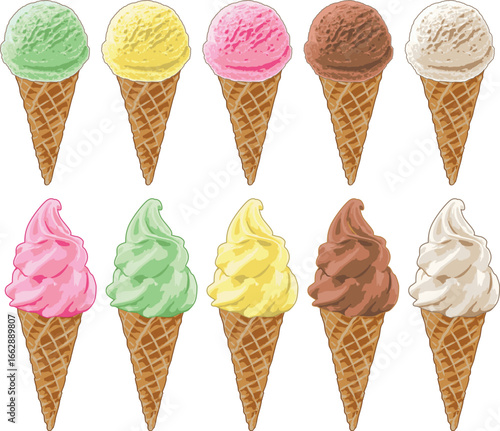 Vector icon of colorful ice cream ball on cone