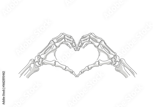 Heart shape made with skeleton hands illustration, A loving declaration from beyond with bone hands forming a heart gesture
