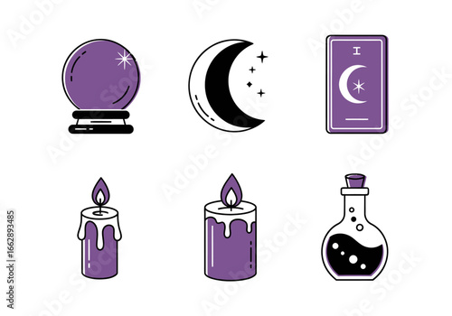 Mystical Symbols and Magical Elements: A Whimsical Collection of Witchcraft and Fortune Telling Icons, A Spiritual Still Life with Candles, Crystals, and Tarot Cards: Evoking the Essence of Magic