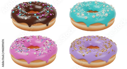 Colorful glazed doughnuts display