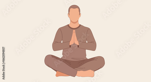 Man in meditative pose with hands clasped in front of chest, symbolizing peace, mindfulness, and a healthy approach