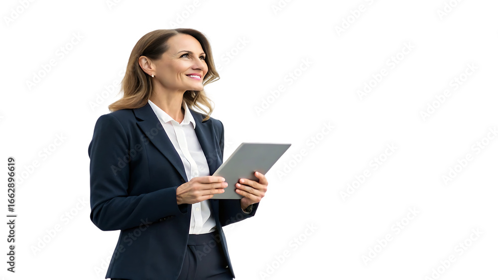 confident professional businesswoman holding a digital tablet. successful female leader or entrepreneur isolated on white background with copy space. isolated on white or isolated on transparent confident professional businesswoman holding a digital tablet. successful female leader or entrepreneur isolated on white background with copy space. isolated on white or isolated on transparent