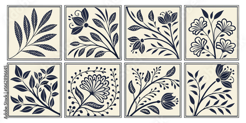 A seamless collection of 20 geometric patterns arranged in a grid layout. Each square tile features intricate, minimalistic, and symmetrical designs in shades of maroon, red, and soft beige. The patte