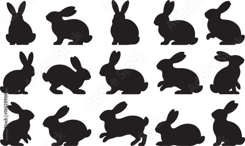 Rabbit Silhouettes Collection Set Animal Wildlife Fauna Hare Silhouette
