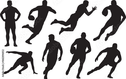 Rugby Players Silhouettes Action Running Tackling Game Rugby Silhouette