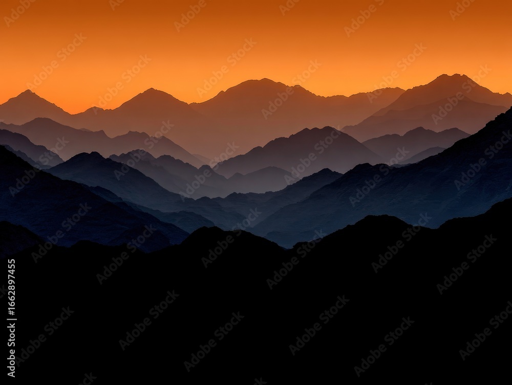 Fototapeta premium Mountains under an orange twilight sky