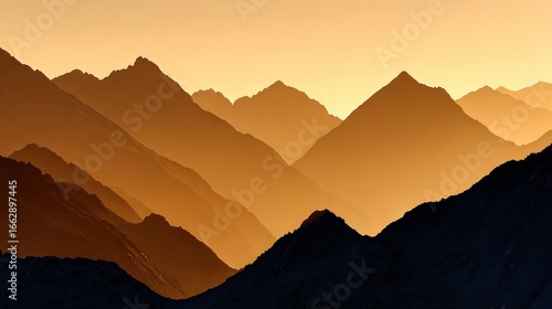 Majestic mountains bathed in golden sunset light