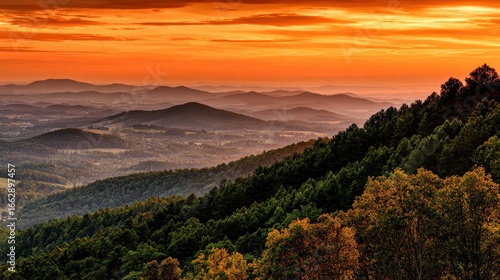 Breathtaking sunset over layered mountain range