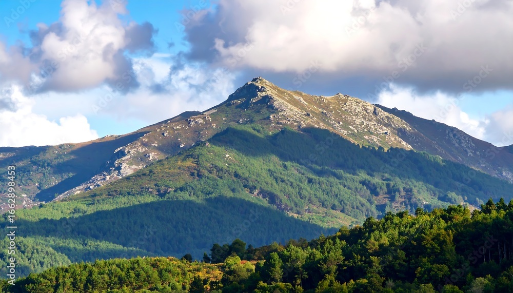 Fototapeta premium Verdant mountain range under a partly cloudy sky