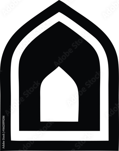 Geometric abstract symbol resembling archway or architectural element with islamic or gothic influences simple monochromatic design