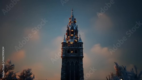 Winter twilight tower illustration