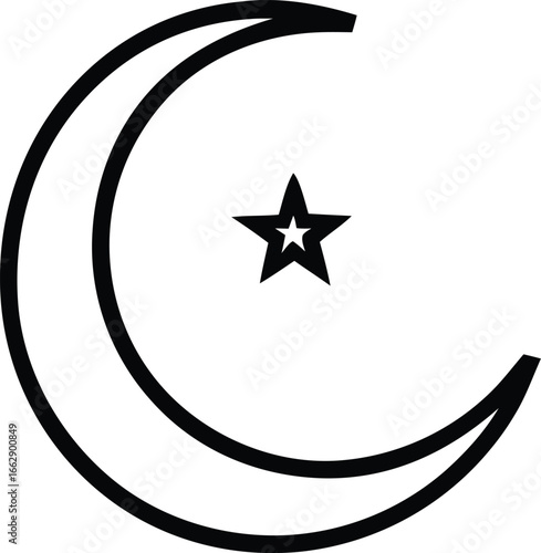 Simple crescent moon and star symbol classic islamic celestial icon hand drawn line art representing faith spirituality and culture