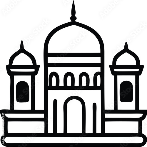Iconic mosques and islamic architecture depicted in a stylized line art representation for cultural and religious themes