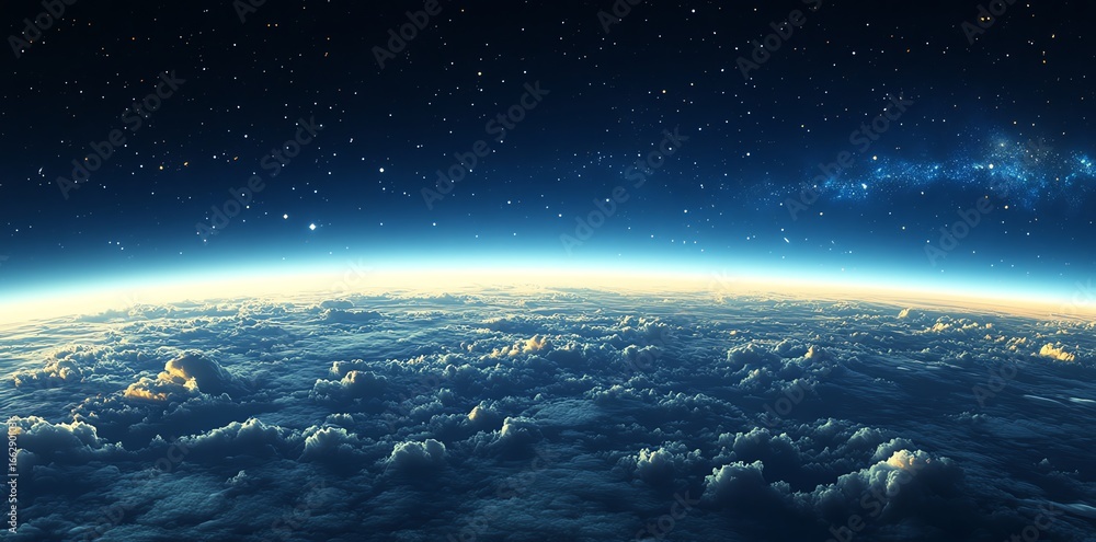 Fototapeta premium Earth From Space View with Stars and Clouds