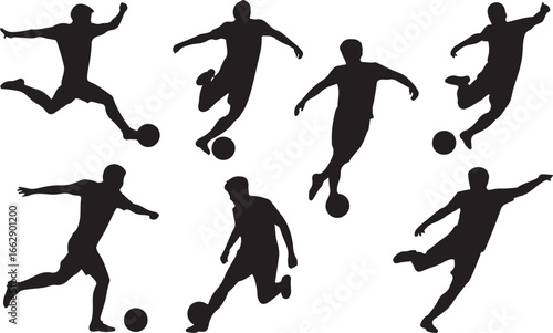Soccer Player Silhouette Kicking Ball Action Black Figure Sport Symbol