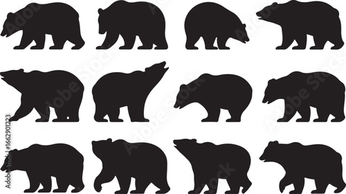 Bear Silhouette Collection Walking Posing Animal Wildlife Forest Icon