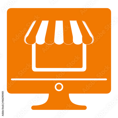 Online shop icon on a computer screen representing e-commerce concept 