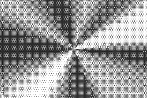 Pixel background with radial pattern texture. Concentric dither abstract gradient with dotted gradation. Halftone glitch graphic on white bg.