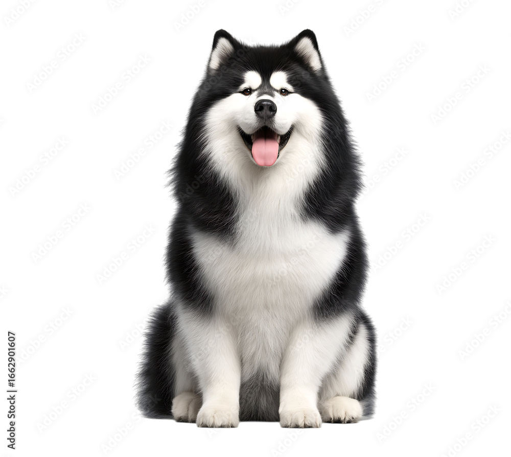 Happy Fluffy Black and White Dog Sitting isolated on a transparent background Happy Fluffy Black and White Dog Sitting isolated on a transparent background