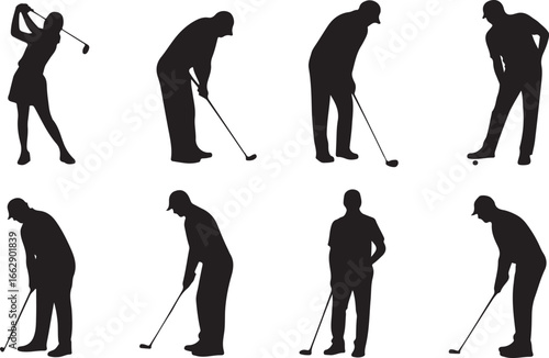 Golf Player Silhouettes Collection on Checkerboard Surface